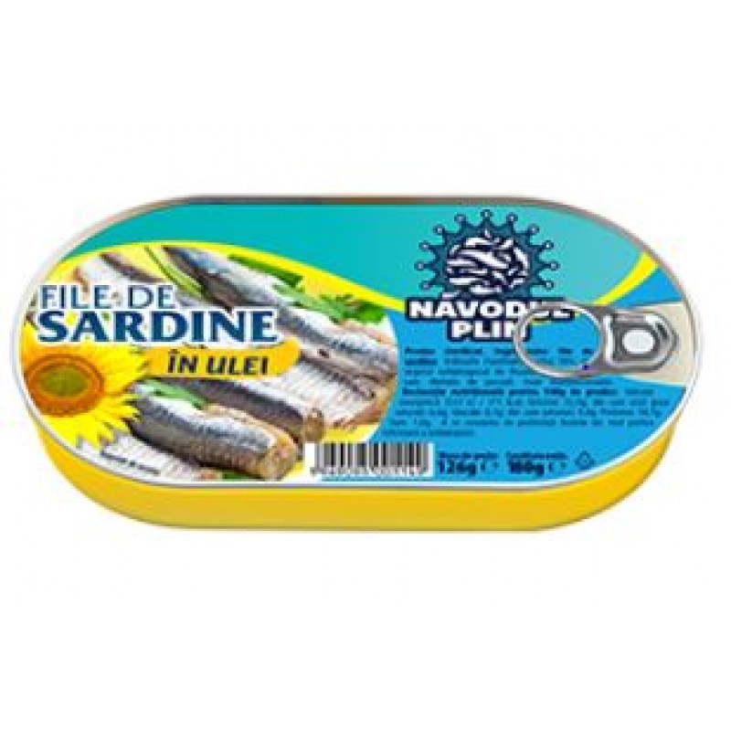 NAVODUL PLIN File de sardine in ulei de floarea soarelui 180g EO *26