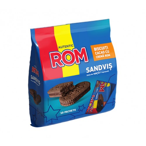 Rom Sandvis biscuiti Cacao cu crema Rom punga folie 360g*12