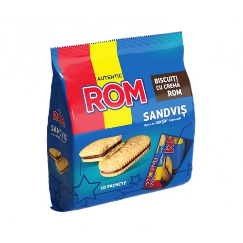 Rom Sandvis biscuiti Vanilie cu crema Rom punga folie 360g*12
